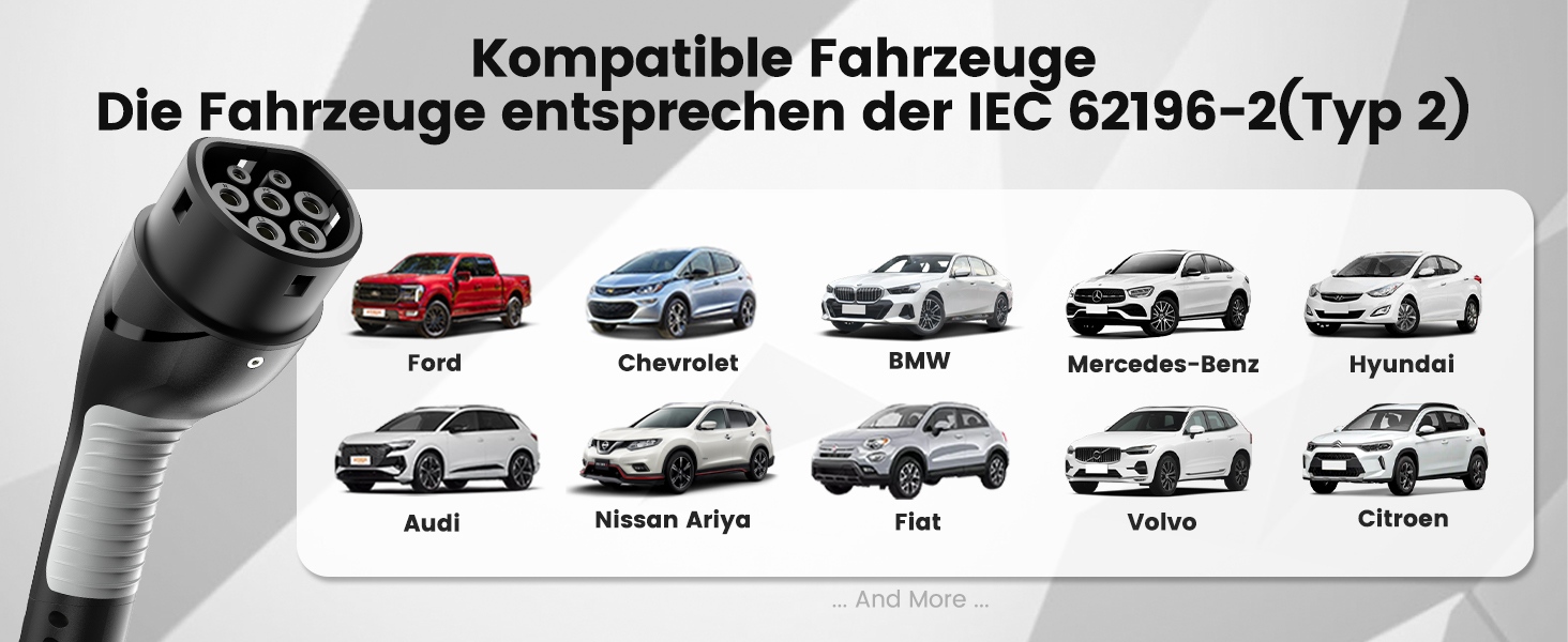 Кабель для зарядки електромобіля Type 2 Schuko, 3.68 кВт, 6.1 м, 6-16A (Чорний)