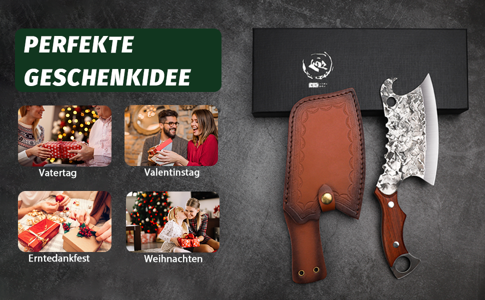 Японський кухонний ніж Dragon Riot: міцний кухонний ніж для професіоналів та любителів, ручна робота, з шкіряною піхвою. Ідеальний подарунок на Різдво.