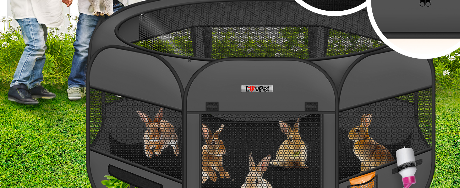 LOVPET® Pop-Up Dog Playpen with Bowl & Fleece Blanket - Portable Indoor/Outdoor Pet Pen for Small Dogs & Cats - Oxford Fabric