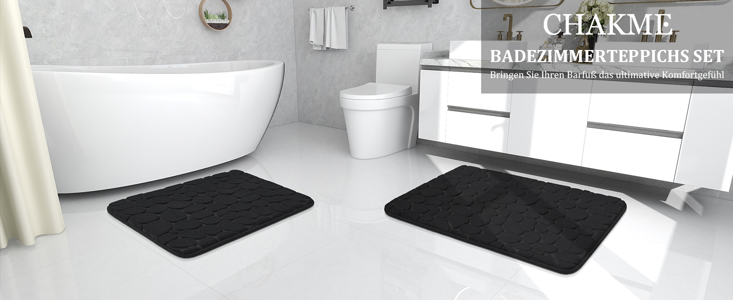 Набір килимків для ванної кімнати chakme (2 шт.), пам'ятна піна Cobblestone, поглинаючі протиковзкі килимки для підлоги, ванни та туалету, чорні