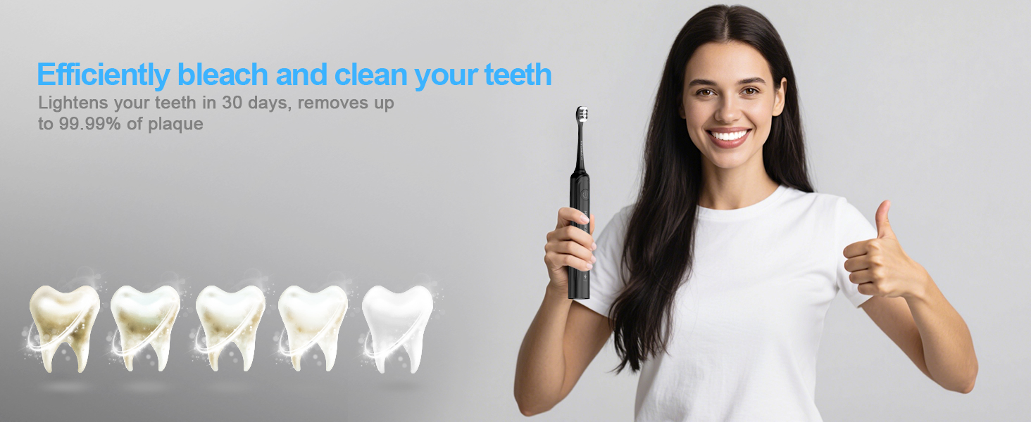 Електрична зубна щітка для дорослих з акумулятором 240 днів, 8 насадок, 3 режими, таймер 2 хв, IPX7 водонепроникна, чорна