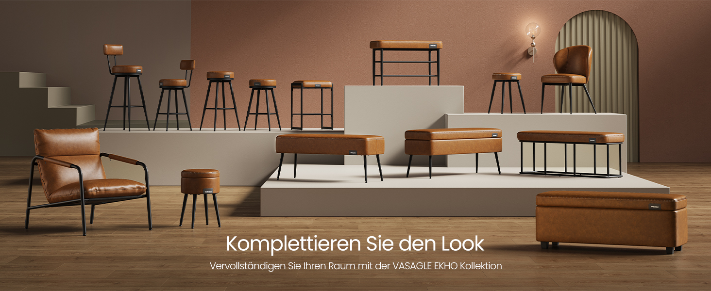 Барний стілець VASAGLE EKHO - 2 шт., 360° обертання, карамельний колір, Mid-Century Modern, 76 см