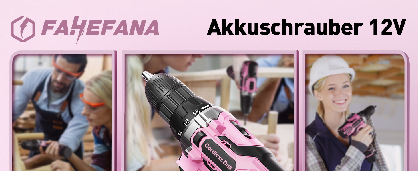 Акумуляторний шуруповерт 12V з набором 2000mAh, 24 шт. аксесуарів та кейсом, 25Nm, 2 швидкості, 25+1 момент, 10мм патрон, LED, рожевий