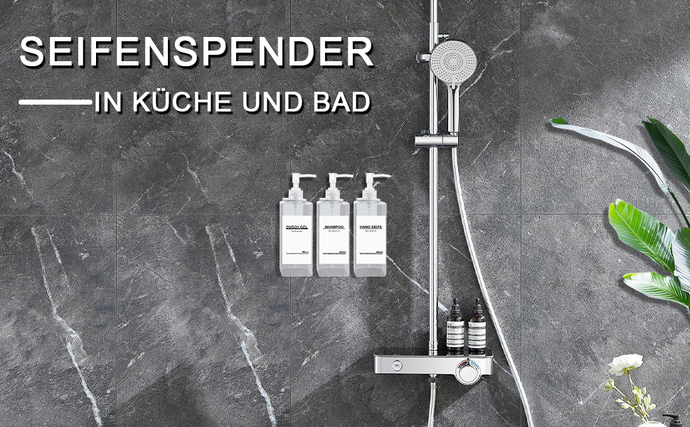 Настінний диспенсер для мила Roselee (3 шт.) - 500 мл, для душу, шампуню, пінського ванни. Без свердління, з етикеткою, підходить для ванної кімнати та кухні (прозорий)