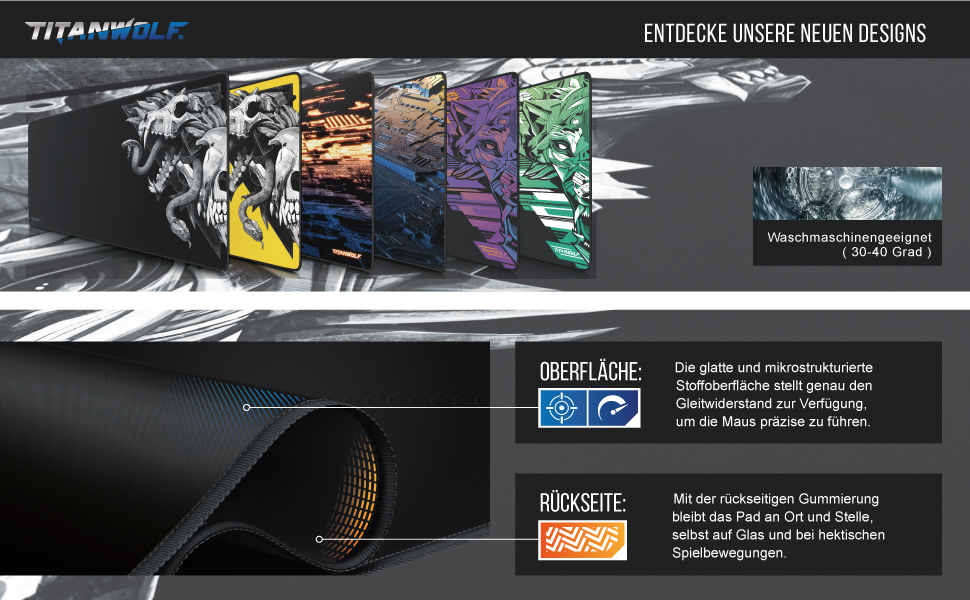 Килимок для миші TITANWOLF XXL 900x400 мм - чорний, для геймінгу, великий розмір