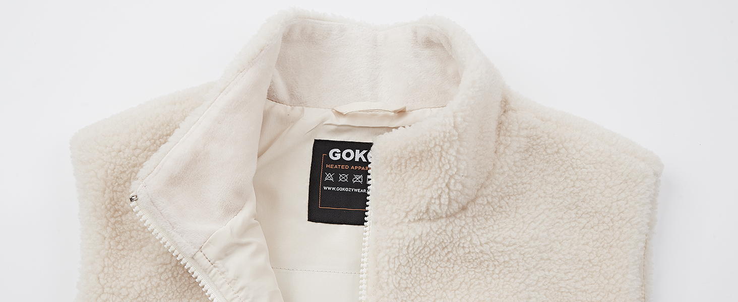 Жіноча флісова електрична жилетка Gokozy з 11 зонами обігріву та акумулятором 7.4V, Sherpa, тепла та затишна жилетка для осені та зими, колір Off-White