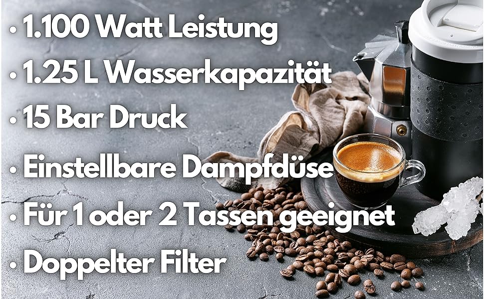 Zilan Espresso Machine with Milk Frother | Semi-Automatic Espresso Machine | Cappuccino Machine | Portafilter Coffee Machine | 1.25 L Water Tank | 15 bar | Retro Design