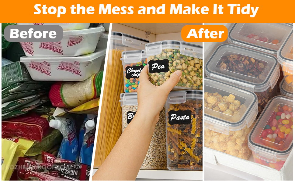 Набір контейнерів для зберігання Withosent 24 шт. з кришкою, 2L, 1.6L, 0.8L - для борошна, мюслі, кукурудзяних пластівців, з етикетками та ложками