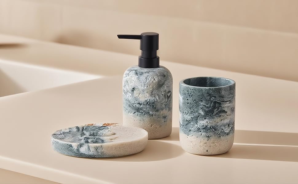 Набір для ванної кімнати 3 в 1: дозатор для мила, мильниця та тримач для зубних щіток, білий (сіро-зелений), DREI