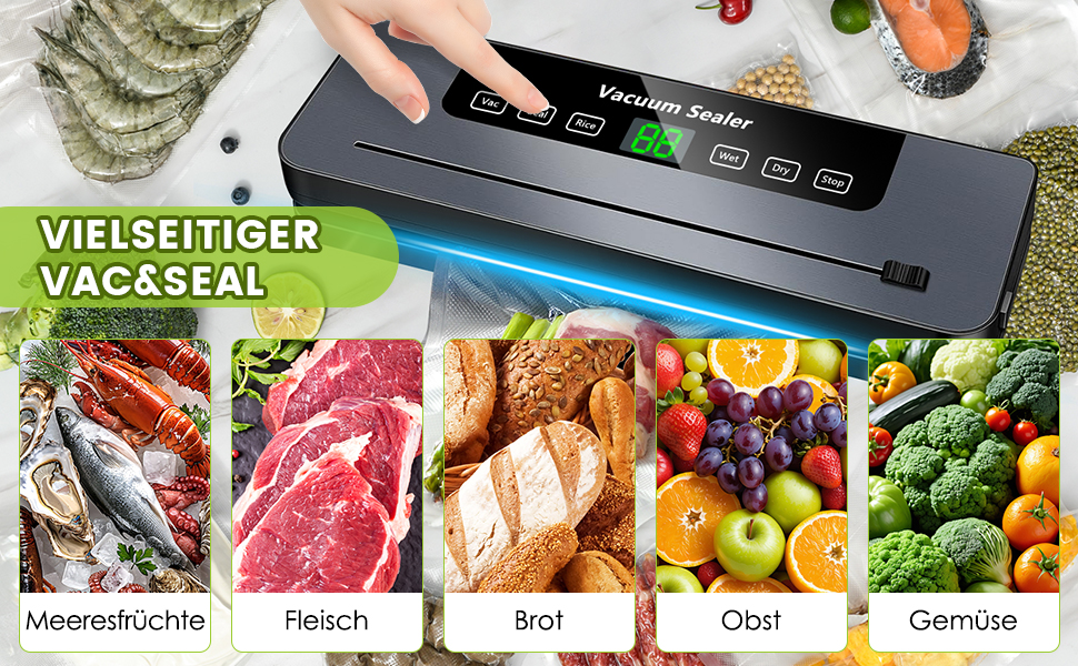 Професійний вакуумний пакувальник VIRIECH 5-в-1: 50 пакетів, вбудований ніж, для сухих та вологих продуктів