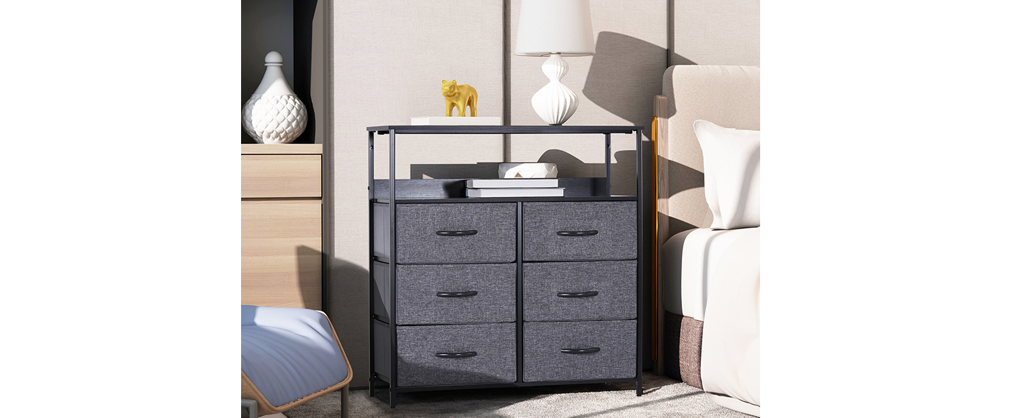 LYNCOHOME Chest of Drawers with Fabric Drawers, Sideboard Entryway Cabinet with 6 Fabric Drawers and Compartments, Drawer Unit Storage Furniture for Kitchen, Office, Bedroom (Gray)