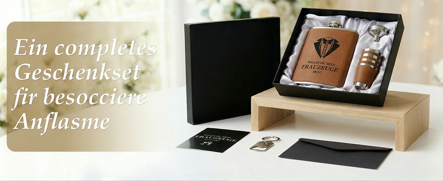 Персоналізований набір фляг 8oz з гравіюванням – фляга з нержавіючої сталі, 4 склянки, воронка та подарункова коробка для друзів нареченого/нареченої, подарунок на весілля для чоловіків та жінок (колір: коричневий)