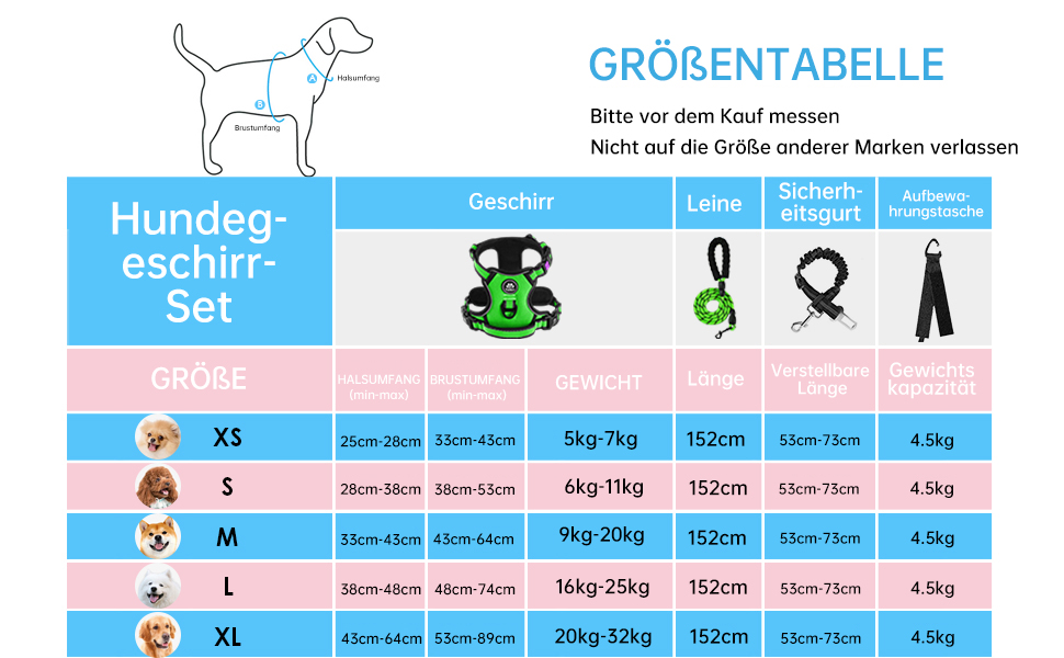 Шлейка для собак середнього розміру NESTROAD, розмір M, протисмикова, для собак середніх порід, обхват шиї 33-43 см, обхват грудей 43-64 см, безпечна, з підкладкою, зелена