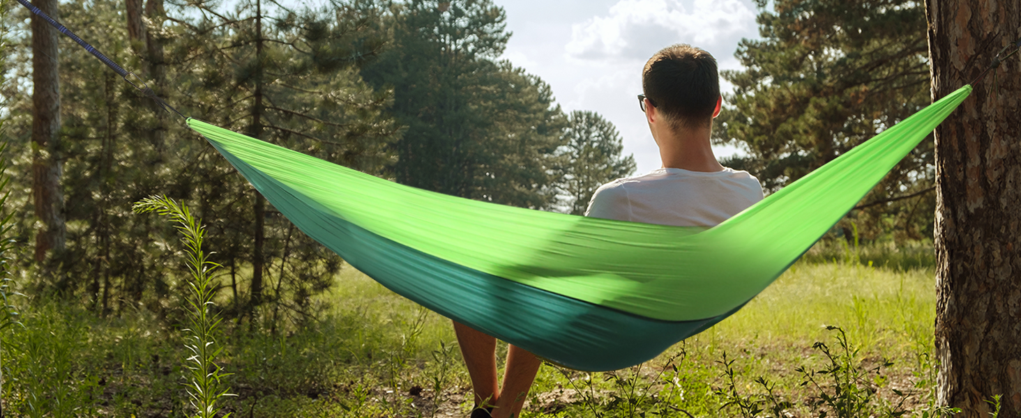 Гамак для кемпінгу Signstek, 270 x 140 см, вантажопідйомність 300 кг, ультралегкий нейлон, для відпочинку на природі, зелений