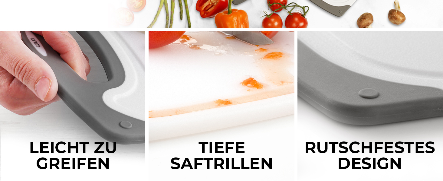 Набір з 3 дерев'яних обробних дощок Zulay Kitchen, пластик, з жолобками для соку, стійкі до ковзання, для кухні