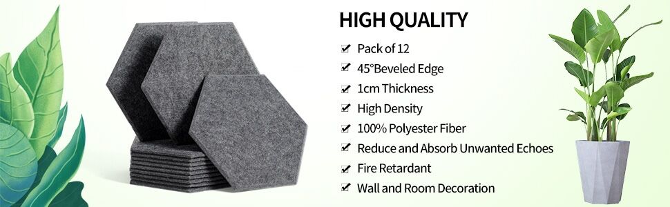 Акустичні гексагональні панелі Rdutuok для звукоізоляції, 12 шт, 30x26x1 см, шумопоглинаючі стінові панелі для студії, офісу та декору (темно-сірі)