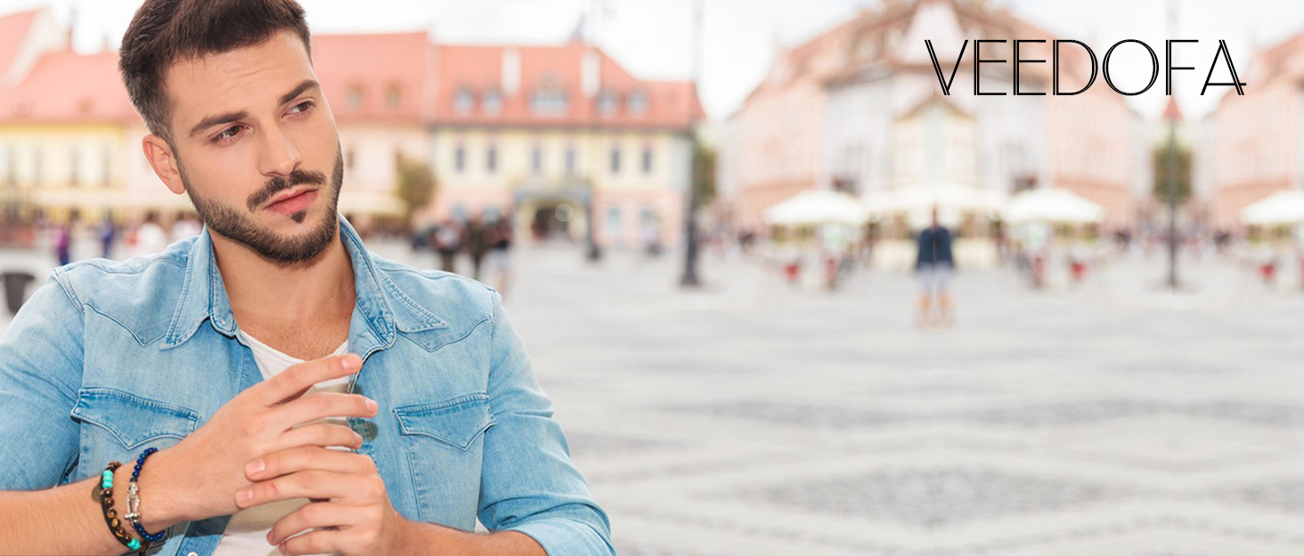 Чоловічий браслет з тигровим оком – еластичний браслет з кристалічних намистин 8 мм (4 кольори: блакитний, сірий, чорний, блакитний)