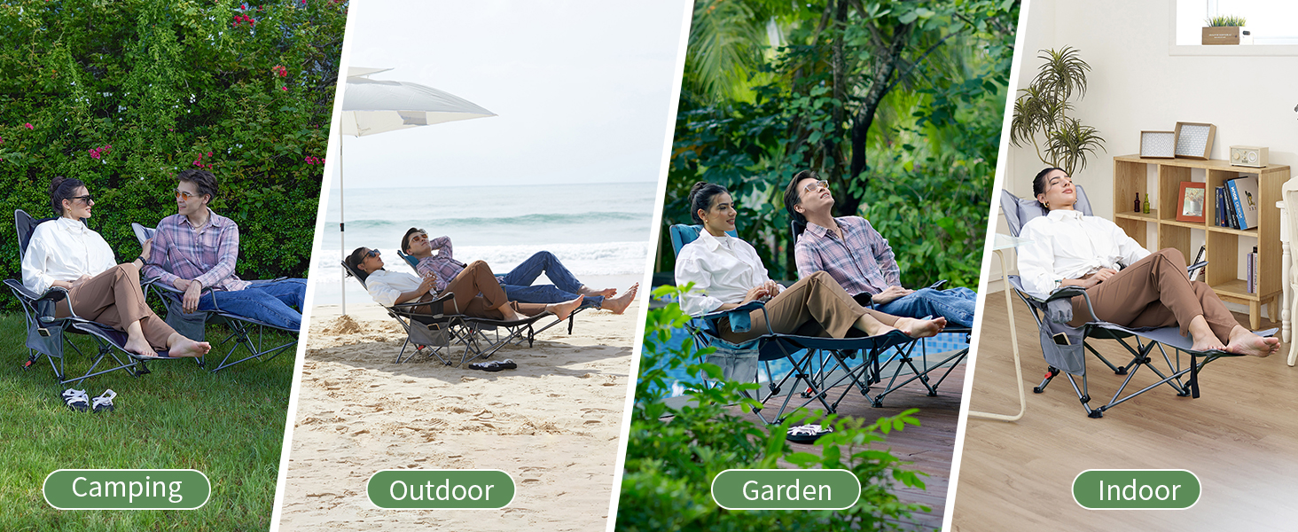 Кемпінговий стілець-шезлонг WEJOY 2-в-1, складний, з регульованою спинкою та підставкою для ніг, чорний (2 шт.)