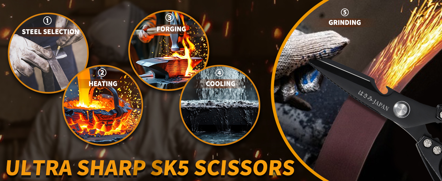 Набір кухонних ножиць DRAGON RIOT чорного кольору - професійний набір з ножицями для морепродуктів та кухонними ножицями, гострі японські ножиці для м'яса, крабів, креветок, лобстерів, трав та приготування їжі