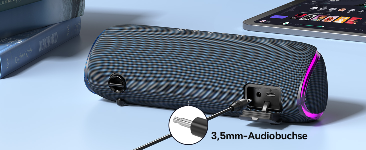 TECKNET Bluetooth колонка з підсвіткою, IPX7, 30W, чорна - портативна бездротова колонка Bluetooth 5.3 для вечірок, подорожей