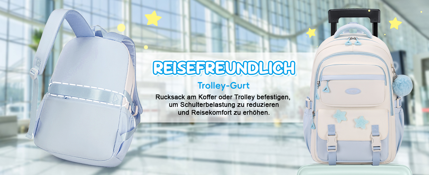 Дитячий рюкзак для школи 3-5 клас, великий рюкзак з помпоном та зірочками, легкий рюкзак-тележка для підлітків, блакитний