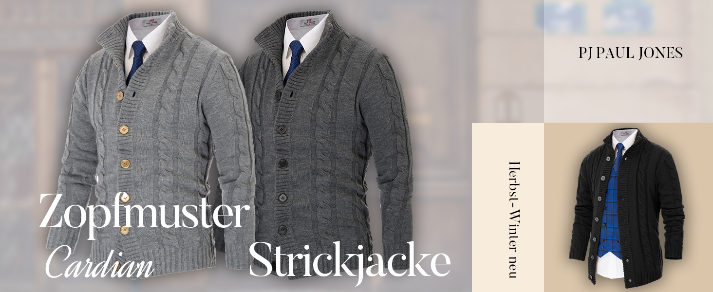 Світер чоловічий PJ PAUL JONES з кофтами, в'язаний з візерунком, з трикотажною фактурою та стійким коміром для осені/зими (M, Синій)