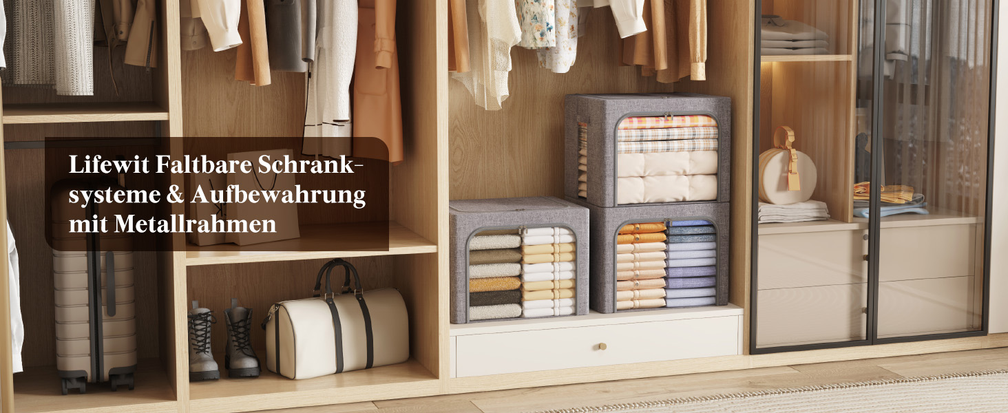 Коробка для зберігання одягу Lifewit з кришкою, металевий каркас, з ручками та вікном, сіра (2 шт., 75л)