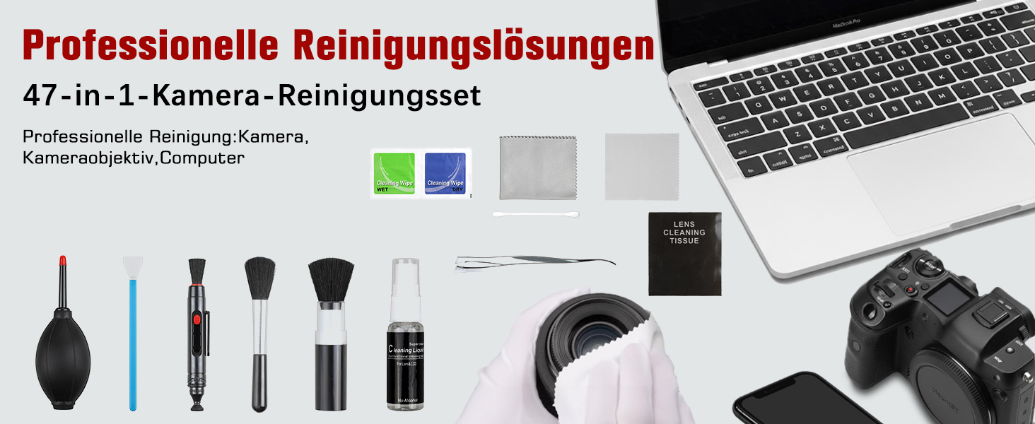 Набір для чищення камери: 14 шт. для об'єктивів DSLR, мобільних телефонів, лінз, фільтрів. Ракета-дувачка, Lenspen, пензлик, мікрофібра, щітка для об'єктивів