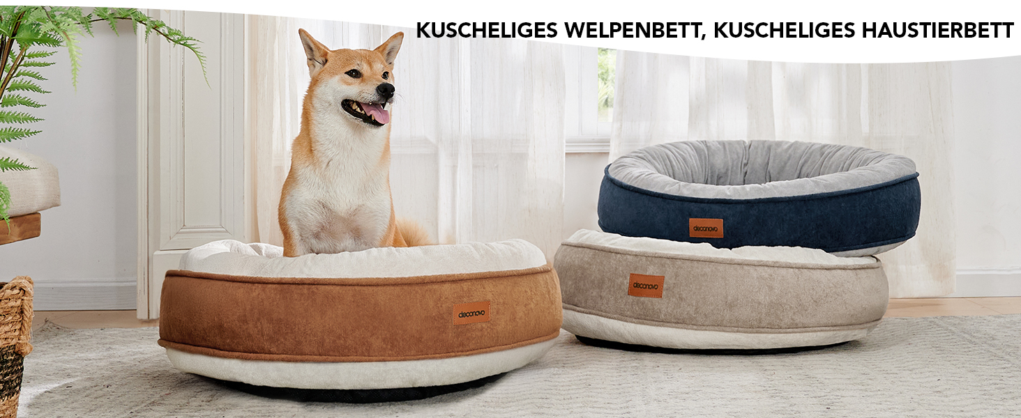 М'яке кругле ліжко для собак та котів Deconovo, Donut, Ø 61 см, ортопедичне, Navy Blue