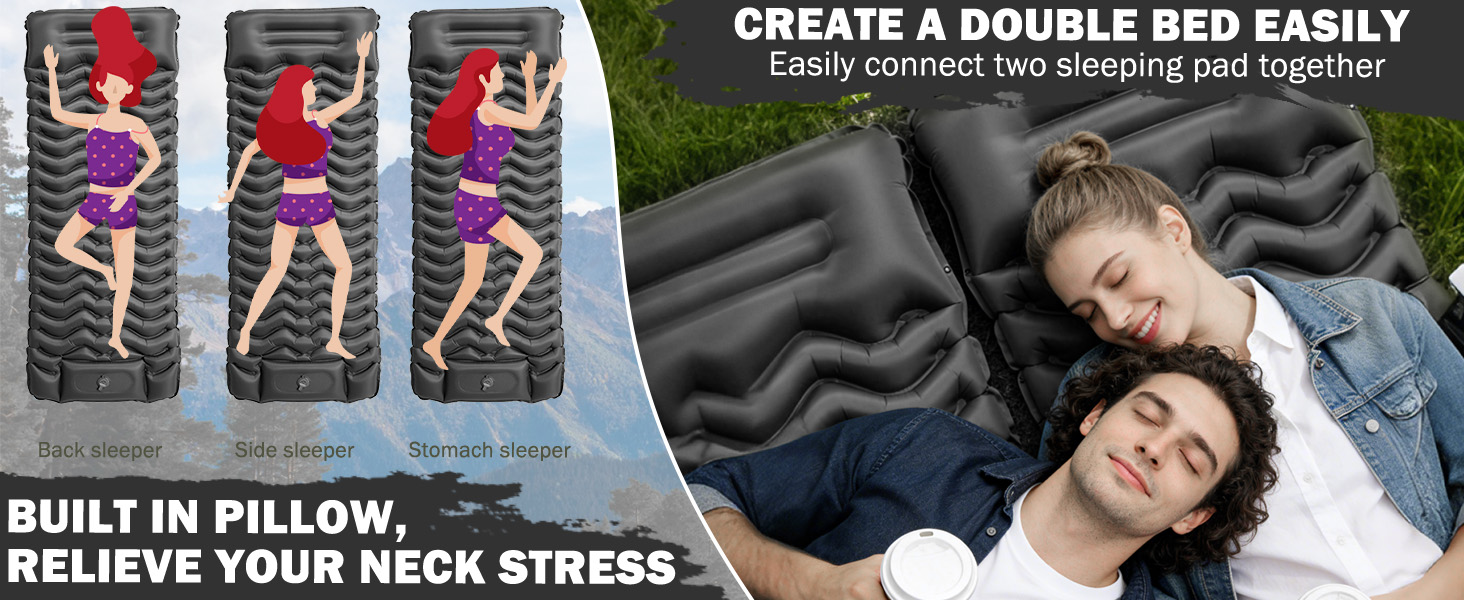 Надувний матрац Isomatte 12 см для кемпінгу з насосом та подушкою, сірий. Матрац для подорожей, пляжу, туризму, антирозривний, портативний