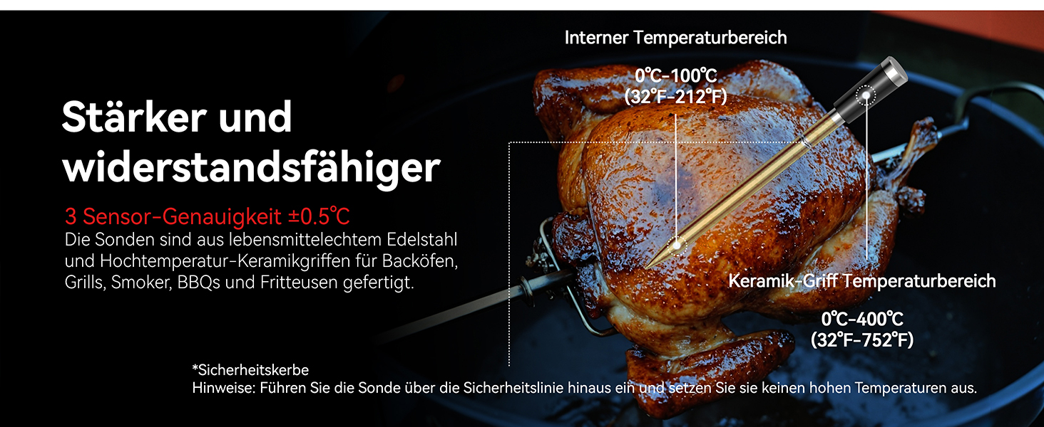 Бездротовий термометр для м'яса BFOUR з 2 зондами, Bluetooth, LCD-дисплей, керування через додаток, цифровий термометр для приготування на грилі, в духовці, диморі, BF-40 PRO чорний