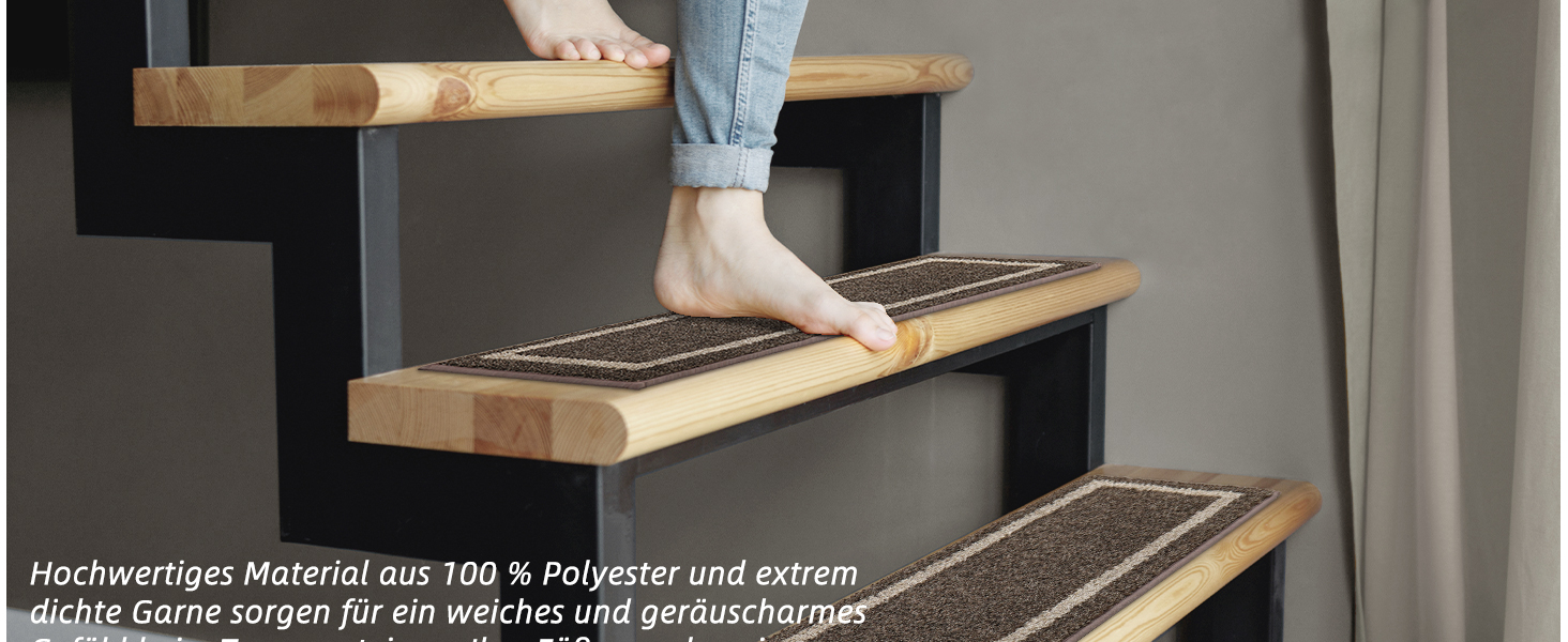 Килимок для сходин COSY HOMEER 70x22 см (15 шт.), самоклеючий, антиковзкий, для дому, машинного прання, 100% поліестер, TPE-підкладка (Коричневий, 4 шт.)