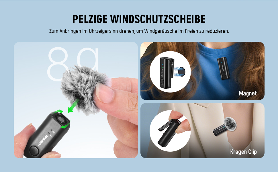 NEEWER Бездротовий петличний мікрофон KM23Max з акумулятором 8 годин, шумозаглушенням та USB-C, сумісний з DJI, Insta360, iPhone, Android, PC