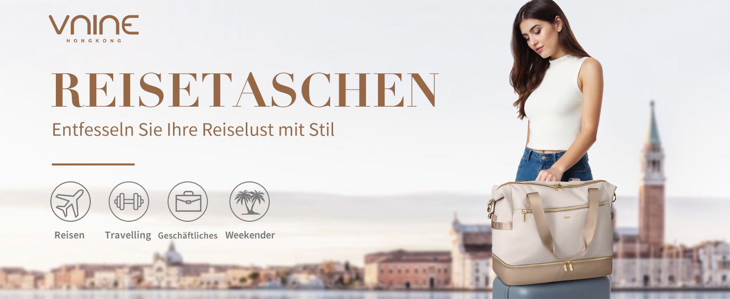 Сумка дорожня VNINE Weekender 30л бежева з відділенням для взуття та косметички, водонепроникна спортивна сумка для ручної поклажі, сумка для пологового будинку/подорожей