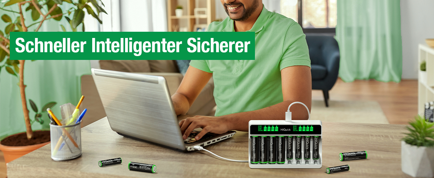 Зарядний пристрій HiQuick для акумуляторів AA та AAA (8 місць) з LCD-дисплеєм + 4 x AA + 4 x AAA акумулятори