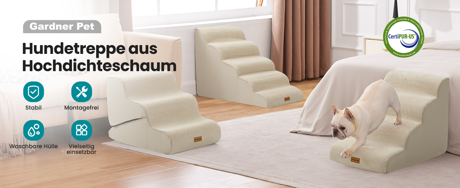 Сходинки для собак Gardner Pet - 3 сходинки, 35/42 см, з водонепроникним покриттям, для маленьких собак, з високощільних матеріалів