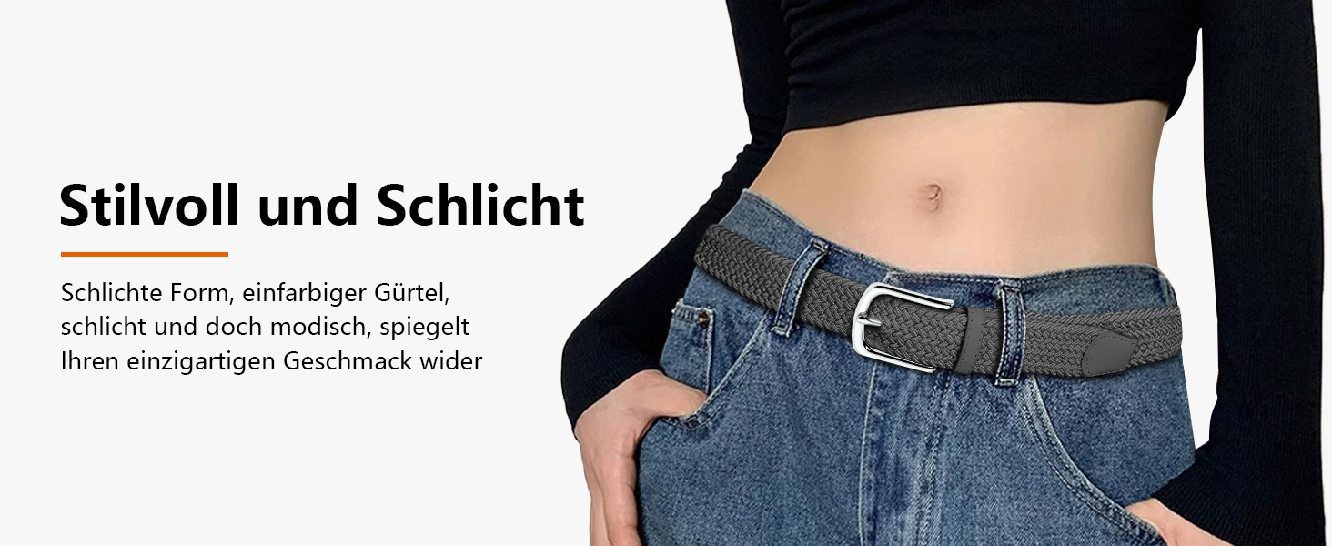 Набір з 2 еластичних тканинних ременів для жінок та чоловіків – регульовані, 3,3 см, довжина 100-120 см (чорний + синій), 100 см