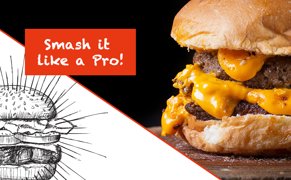 Набір для приготування бургерів DREIBERG® з нержавіючої сталі (7 предметів) для плоскій гриля, газового гриля, тепаньякі. Включає шпатель, папір для бургерів, кришку для плавлення, прес, дозатор спецій та книгу рецептів