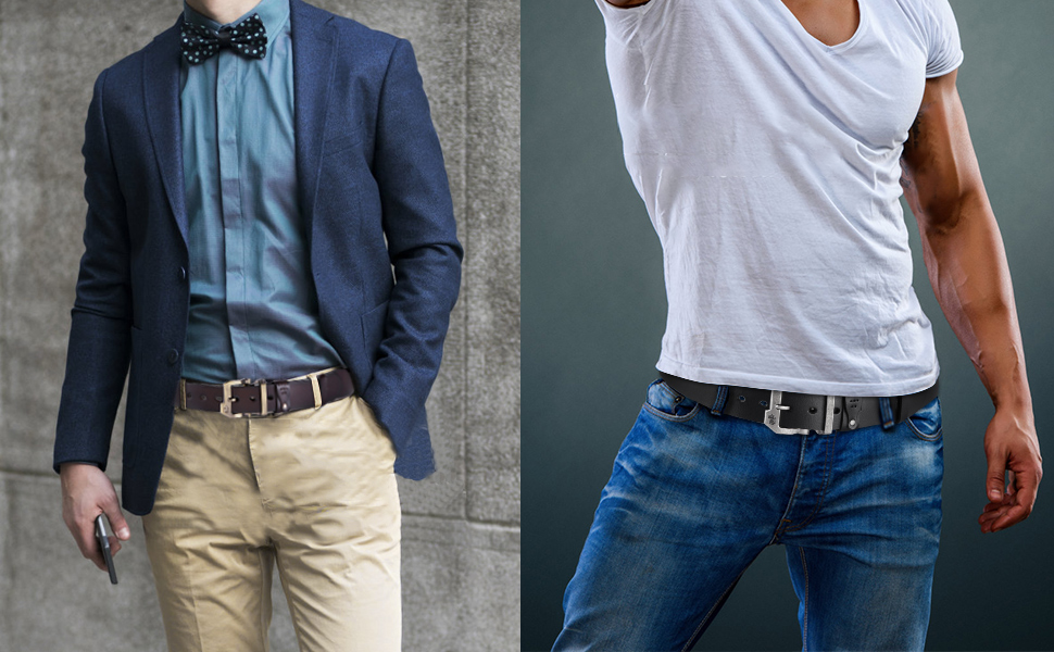 Чоловічий шкіряний ремінь BISON DENIM: стильний аксесуар для джинсів та ділового одягу. Ширина 38 мм, з подарунковою коробкою. Модель W71777-чорний, довжина 110 см