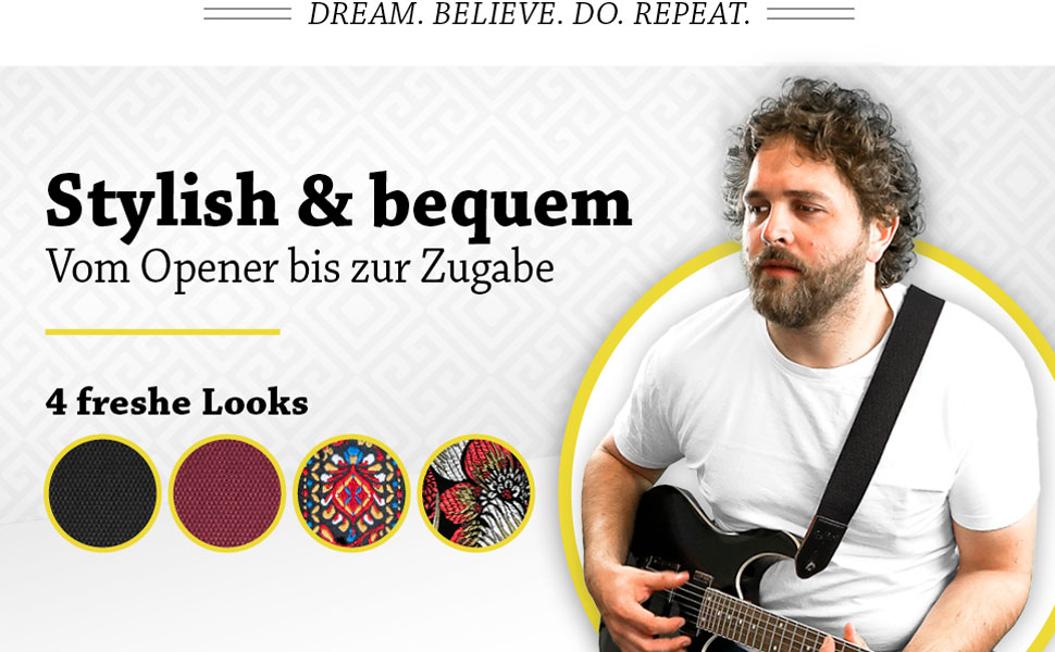 Гітарний ремінь Belfort® для електрогітари, акустичної гітари, бас-гітари та укулеле - для дорослих та дітей. З мікрофібри + E-BOOK