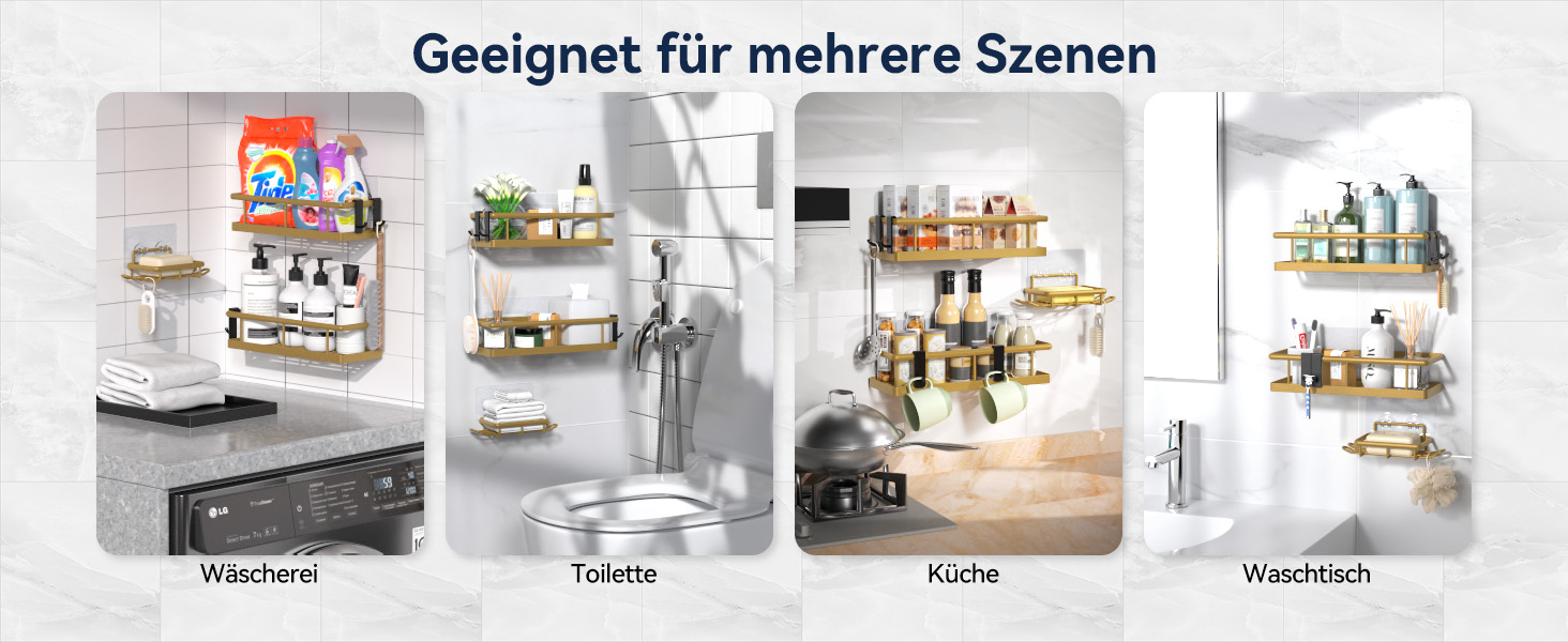 Поличка для душу YASONIC без свердління з мильницею - органайзер для ванної кімнати з нержавіючої сталі, швидковисихаюча поличка для душу, тримач для шампуню, 3 шт.