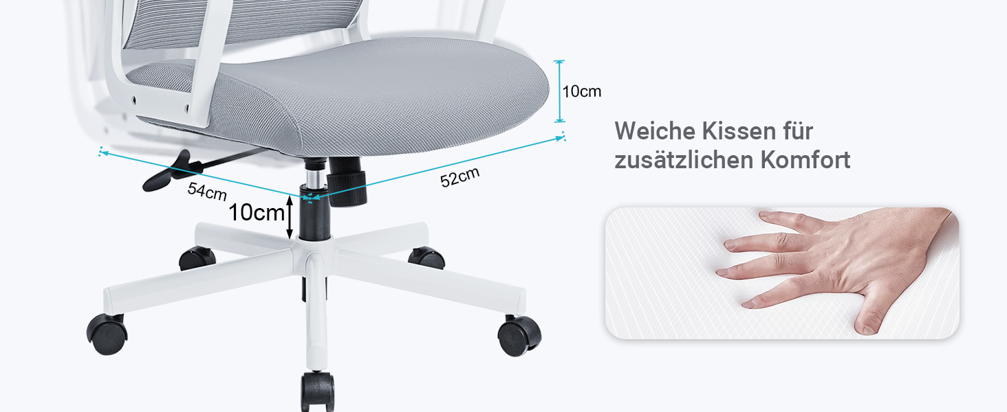 Ергономічне крісло для офісу з регульованою підголовником, крісло для робочого столу з широким сидінням, підтримкою попереку, офісне крісло 200 кг, сітчасте крісло, крісло для дому та офісу, комп'ютерне крісло EN 1335, сіре