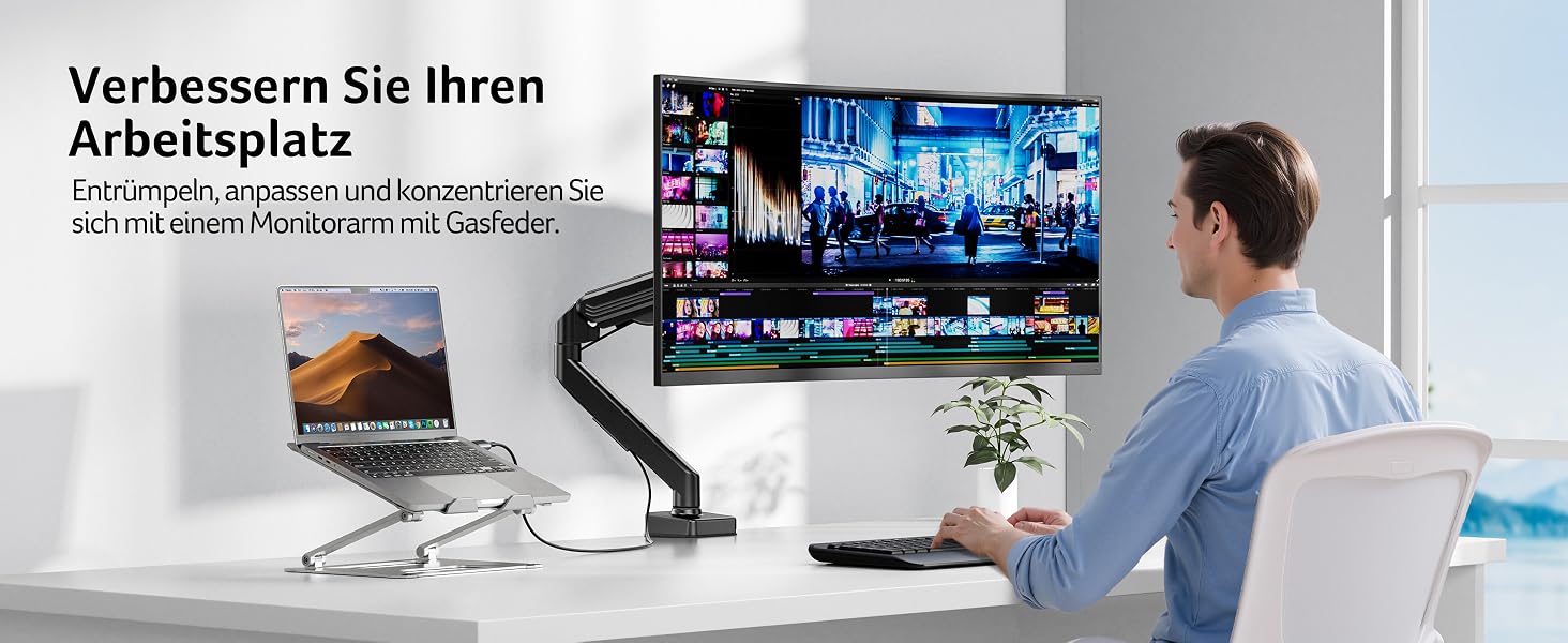 Кронштейн для двох моніторів Acer, ергономічний підвійний стійка-тримач із газліфтом для екранів 17-32 дюймів, VESA 75/100 мм, навантаження 2-9 кг, з кабелем-менеджментом