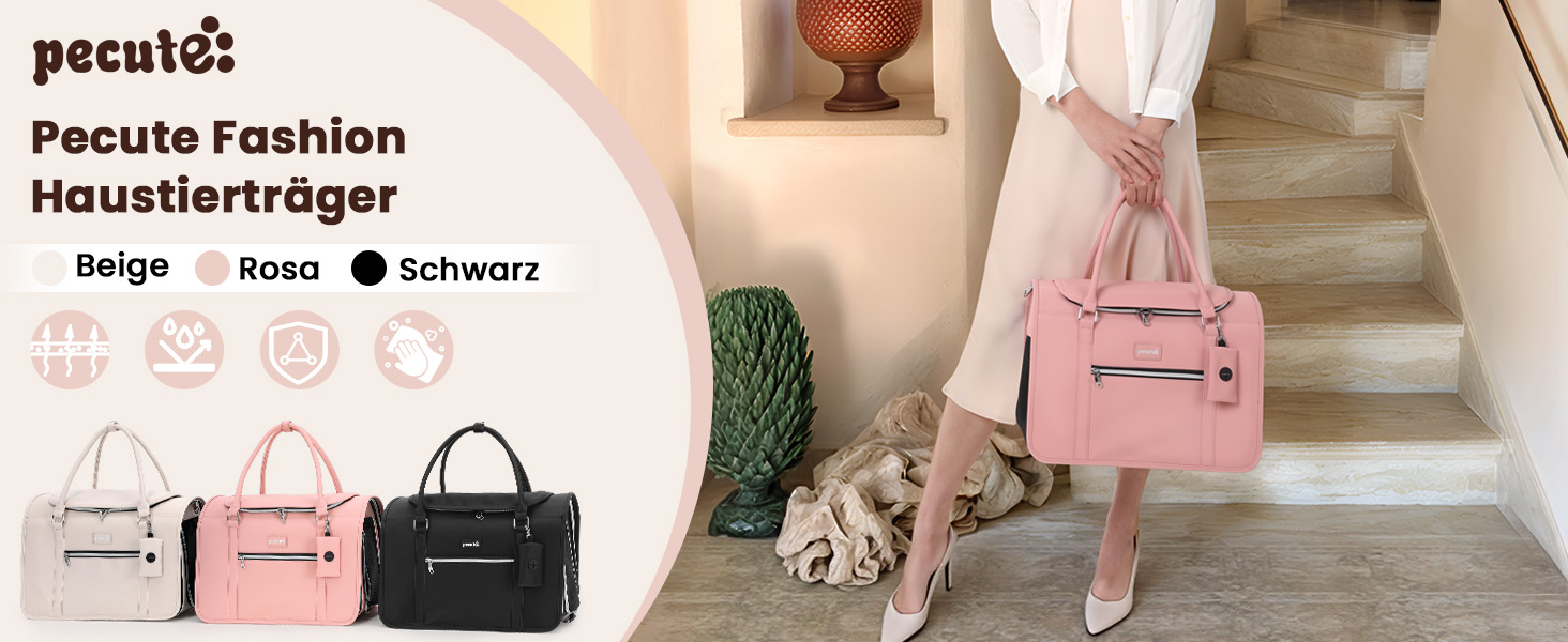 Транспортна переноска для котів та собак Pecute, рожева, з PU-шкіри, для подорожей