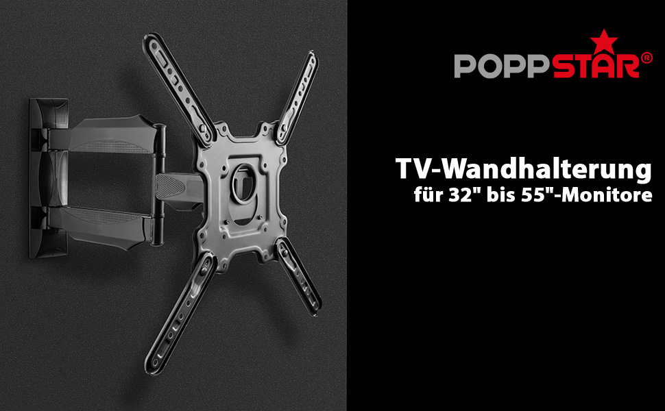 Поворотний настінний кронштейн Poppstar для ТВ та моніторів 37-80 дюймів, до 50 кг (VESA 200x200 - 600x400), для плоских та вигнутих екранів