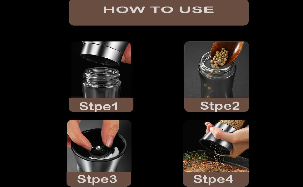 Набір з 2 мельниць для солі та перцю з регульованим керамічним жорном, для спецій, нержавіюча сталь та скло, 19 см