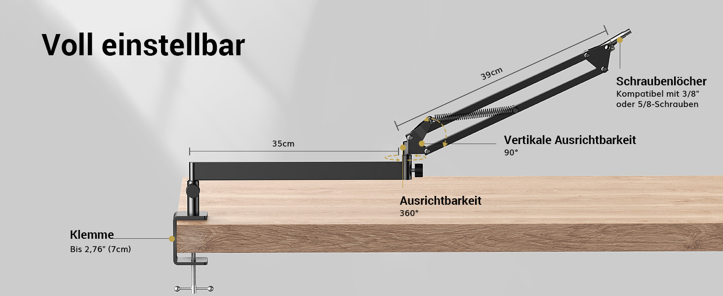 Кріплення для мікрофона TONOR T20LP, низькопрофільний тримач з регулюванням, для геймінгу та подкастингу, чорний, з видимою пружиною