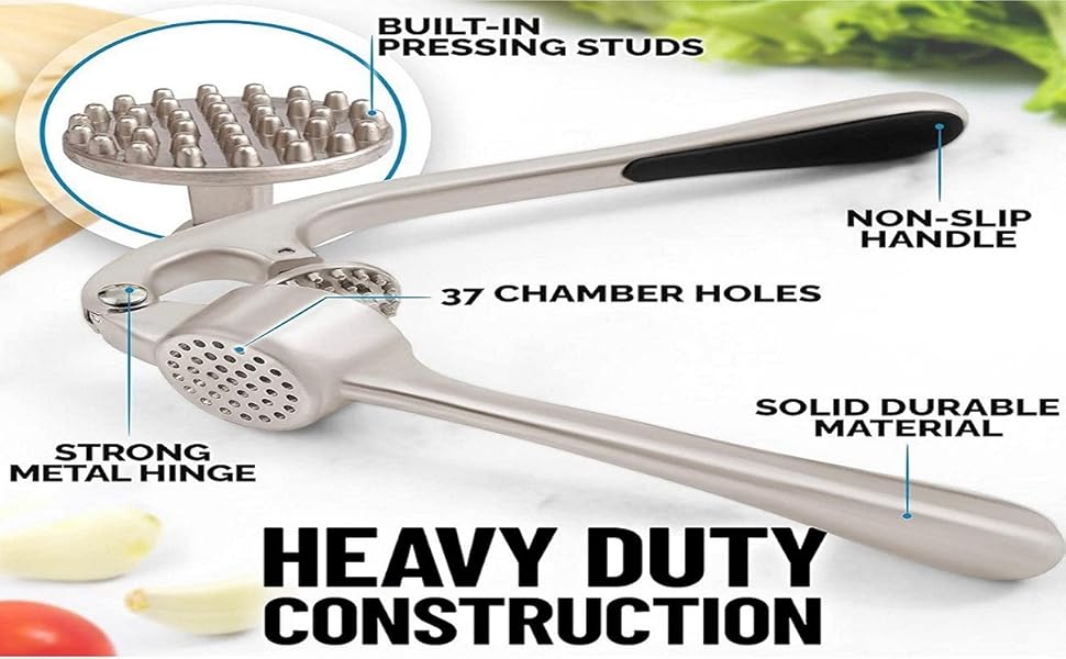 Пресс для часнику з нержавіючої сталі, придатний для миття в посудомийній машині, прес для часнику, подрібнювач часнику, тестер-переможець – легко чистити, кухонні помічники з очищувачем часнику та щіткою