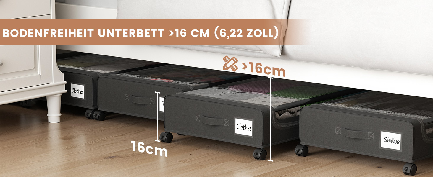 Коробки для зберігання під ліжко PHINOX з колесами, 2 шт (74x42x16 см) - місткі контейнери для одягу, взуття, іграшок з прозорою кришкою