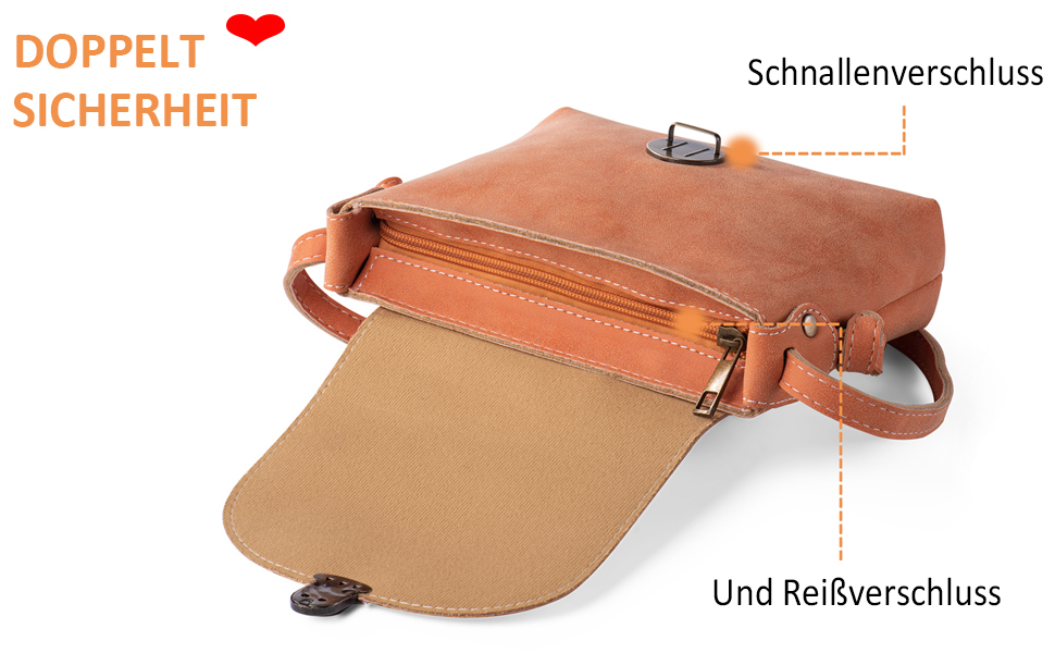 Сумка жіноча через плече Kleine Umhängetasche, екошкіра, помаранчева - компактна кросбоді для дівчат з замком